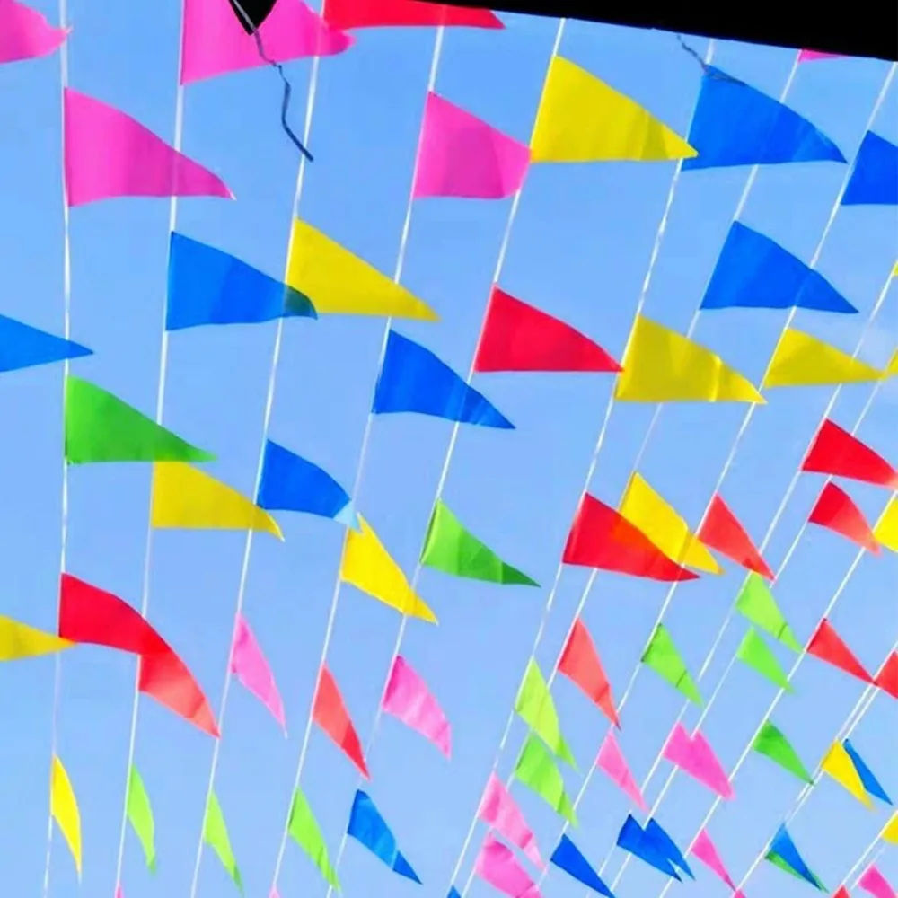 Festive 50M Length Pennant Banner 5.12 x 7.09in Nylon Fabric Flag String Decor Multicolor Banner Rope Home Garden