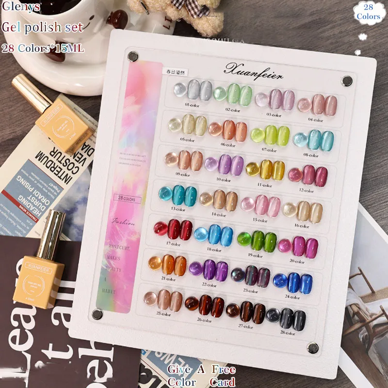 

Glenys 28 Color Spring Spicy Cat's Eye nail polish Gel All Net Popular Soaking gel Color Card Nail Salon Nail Art Clearcoat Set