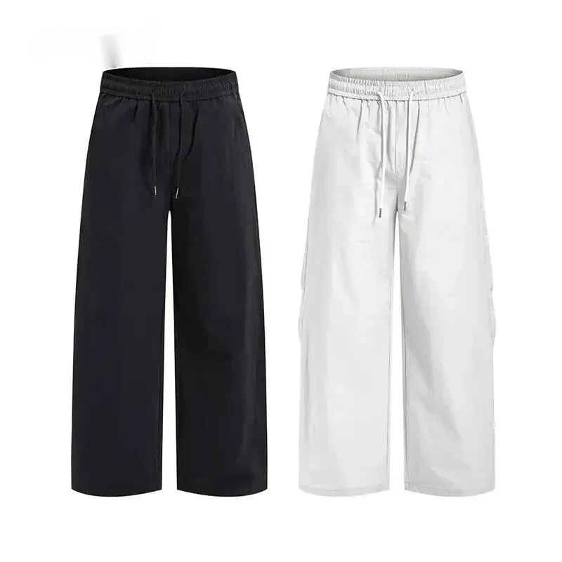 

Premium Men's Wide Leg Pants American Casual Drawstring Waist Lightweight Fabric High End Minimalist Streetwear 9XM0NG