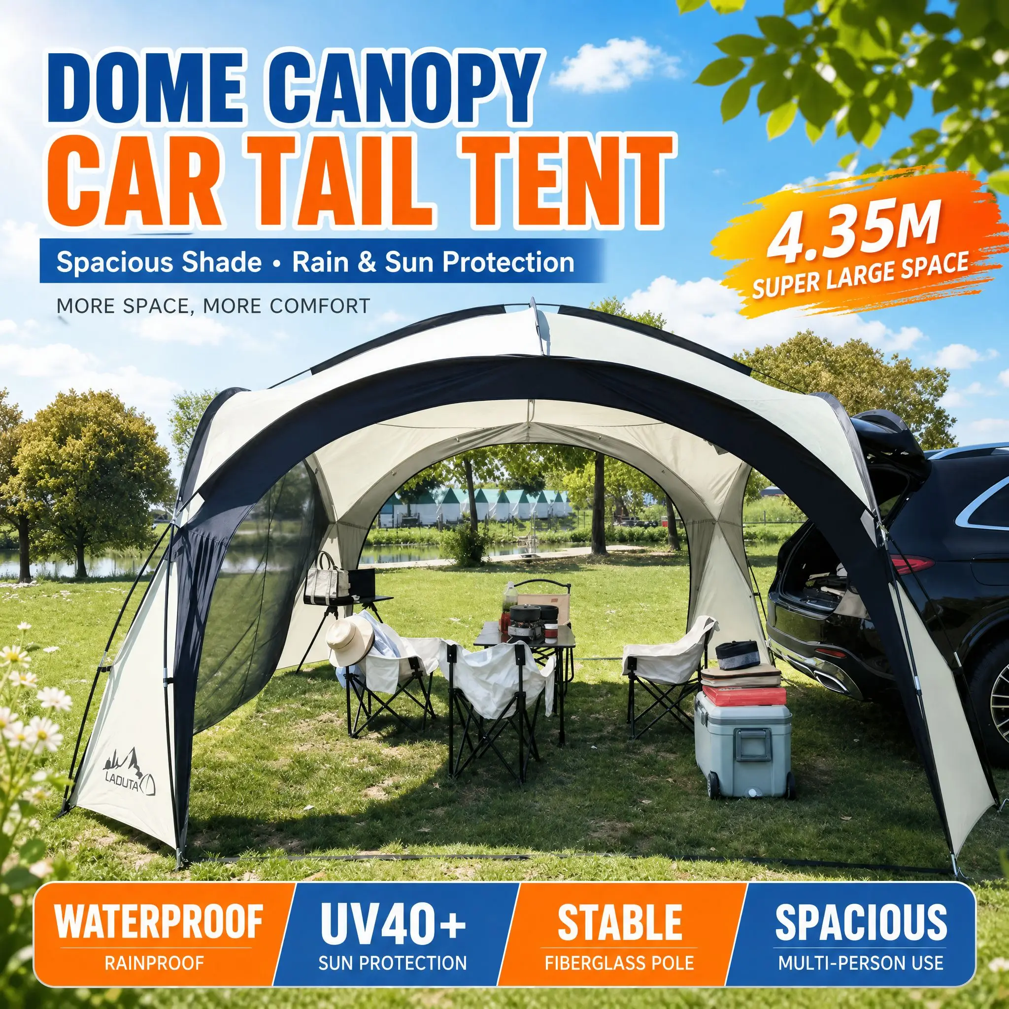 Large Capacity Outdoor Camping Dome Tent with round Sunshade Rainproof UV Protection Rear Design for Picnics And Hiking