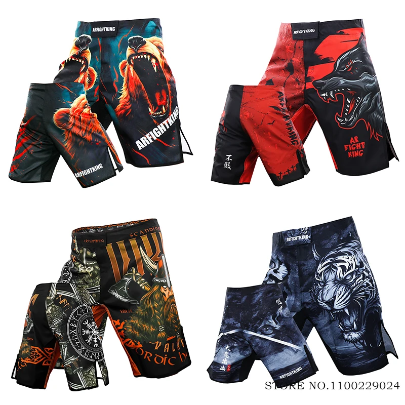 MMA Pants Men's Fight Shorts Muay Thai Boxing Shorts Tiger Lion Printing Quick Dry Gym Grappling Kickboxing Grappling Trunks