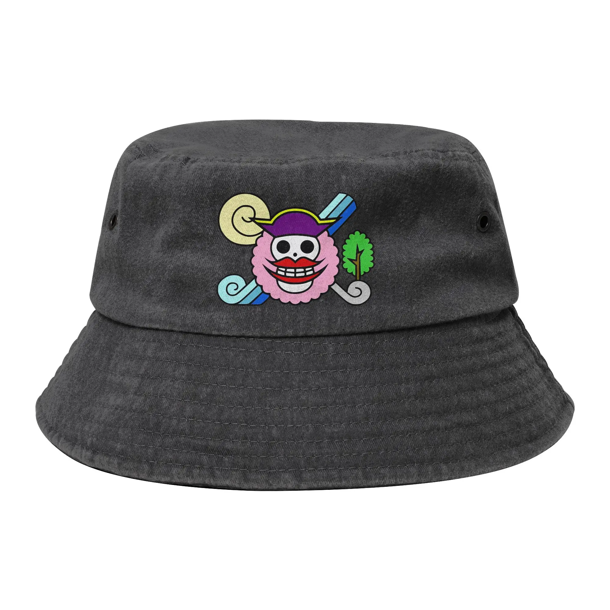 Big mom One Piece Flag  Bucket Hat for Men Women Beach  Distressed Cotton Field Hat UV Protection for Outdoor Fishing Cap