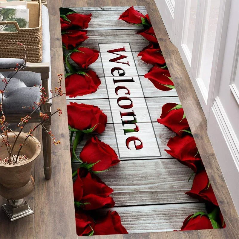 Wood Grain Flowers Kitchen Floor Mat Home Entrance Doormat Decoration Corridor Balcony Long Rugs Laundry Room Non-slip Mat
