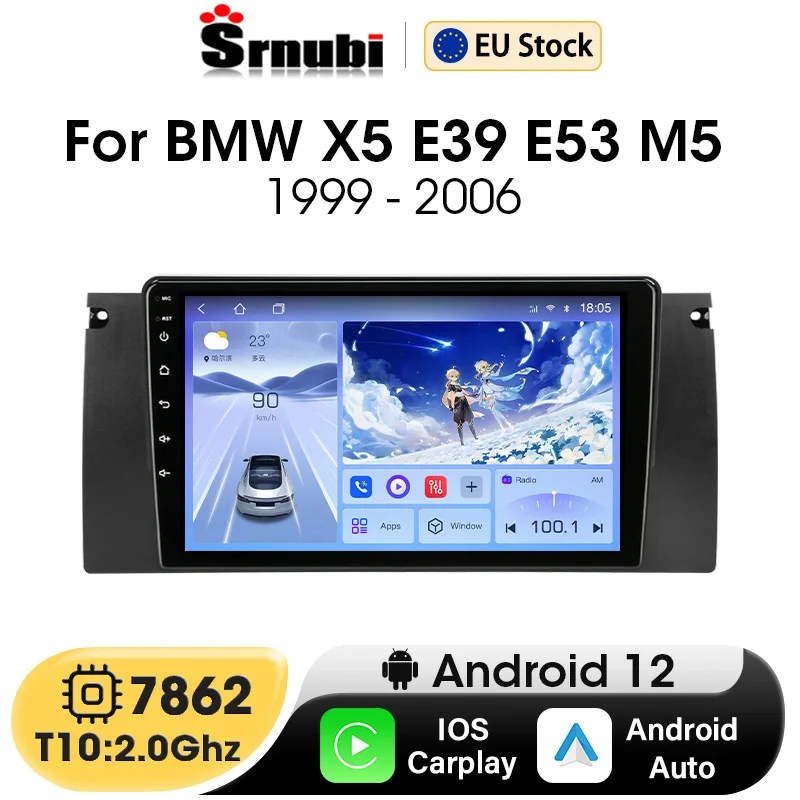 Wireless Carplay Android 12 Car Radio for BMW  5 Series X5 E39 E53 M5 1999-2006 Multimedia Player GPS 2Din Stereo DVD Head unit