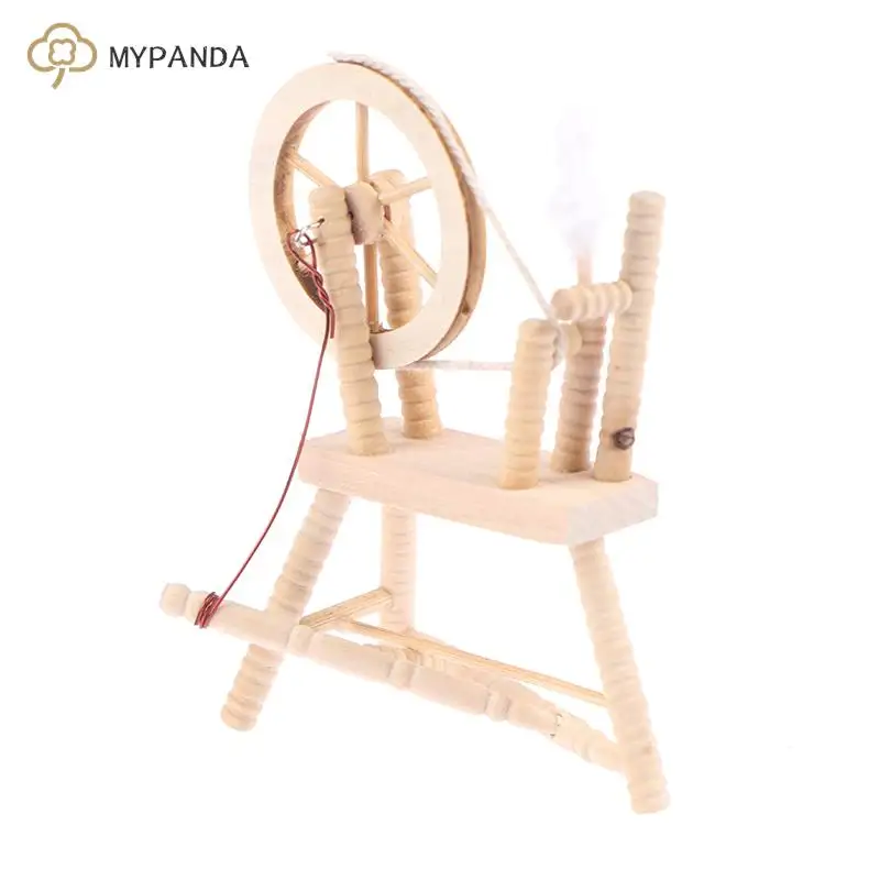 Rueda giratoria de madera en miniatura para casa de muñecas, accesorios de muebles para decoración de casa de muñecas, juguetes de regalo para niños, 1/12