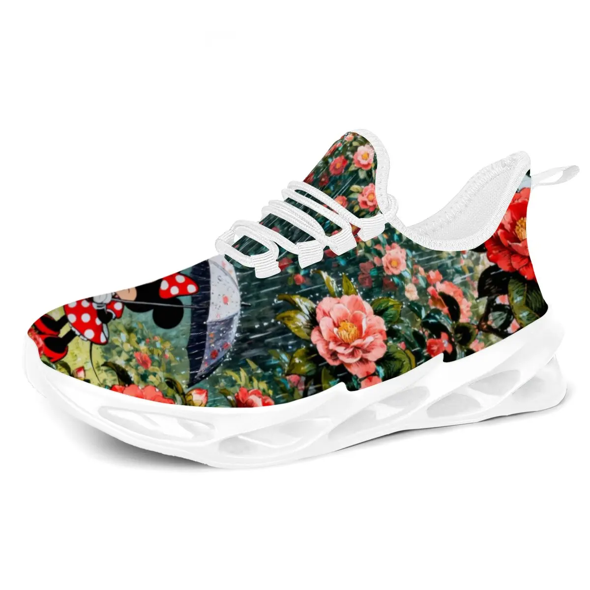 

Running Shoes with Red Polka Dot Floral Print Men's Sneakers Women's Shoes Lace Up Casual Flats Tennis Sports Sneakers