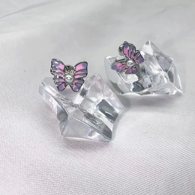 Dropping Oil Colorful Butterfly Pearl Inner Teeth Labrets Lip Rings Ear Bone Studs Cute Stainless Steel Tongue Piercing Jewelry