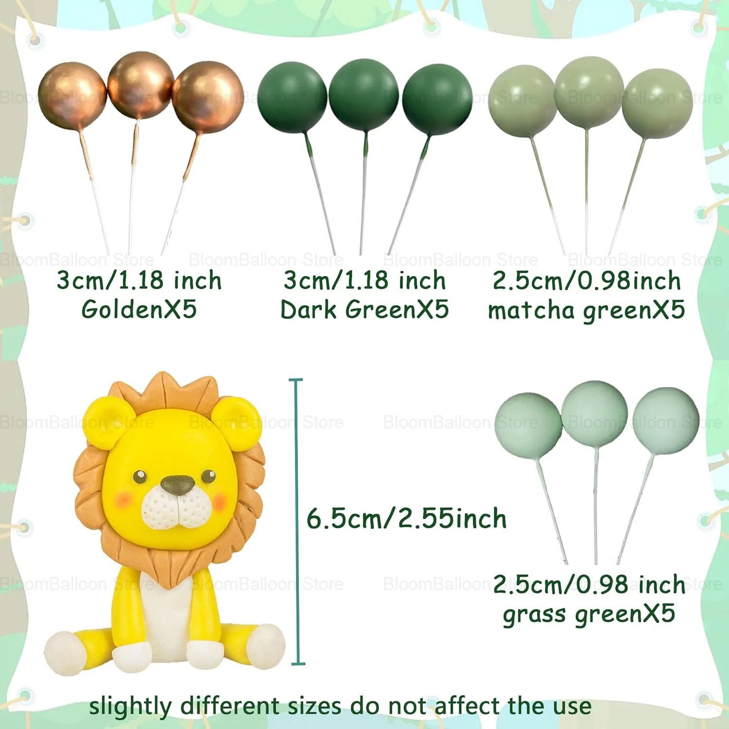 21pcs Lion Cake Topper Sage Green Cake Topper Balls for Wild One Birthday Cake Decoration Jungle Theme Baby Shower Decoration