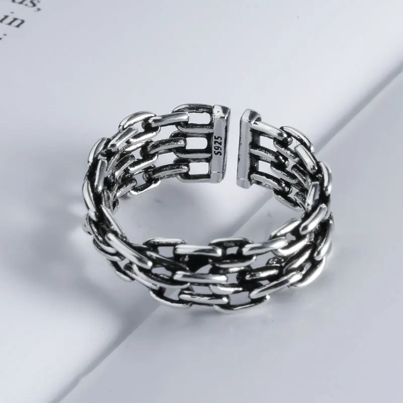 جديد خمر الشرير الفضة اللون خواتم الاصبع للنساء INS الموضة الإبداعية سلسلة النسيج هندسية اليدوية هدايا مجوهرات الحفلات