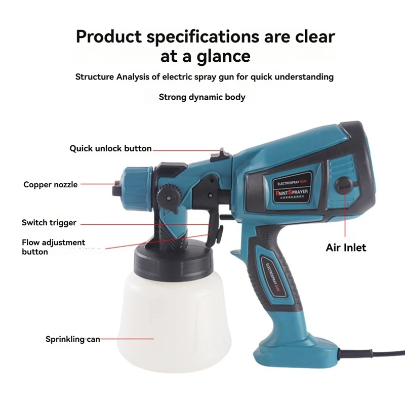 ABKJ-Portable Electric Tool 1400ML Paint Sprayer 650-800W Auto Furniture Steel Coating Airbrush Household Paint Tool