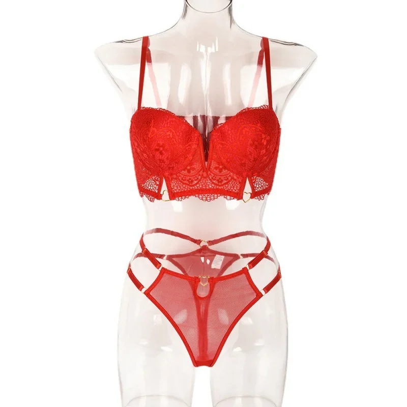 Bikini Fashion Sexy 2-Piece Set with High-End Mold Cup Steel Ring Popular Lace Stitching Sexy Lingerie