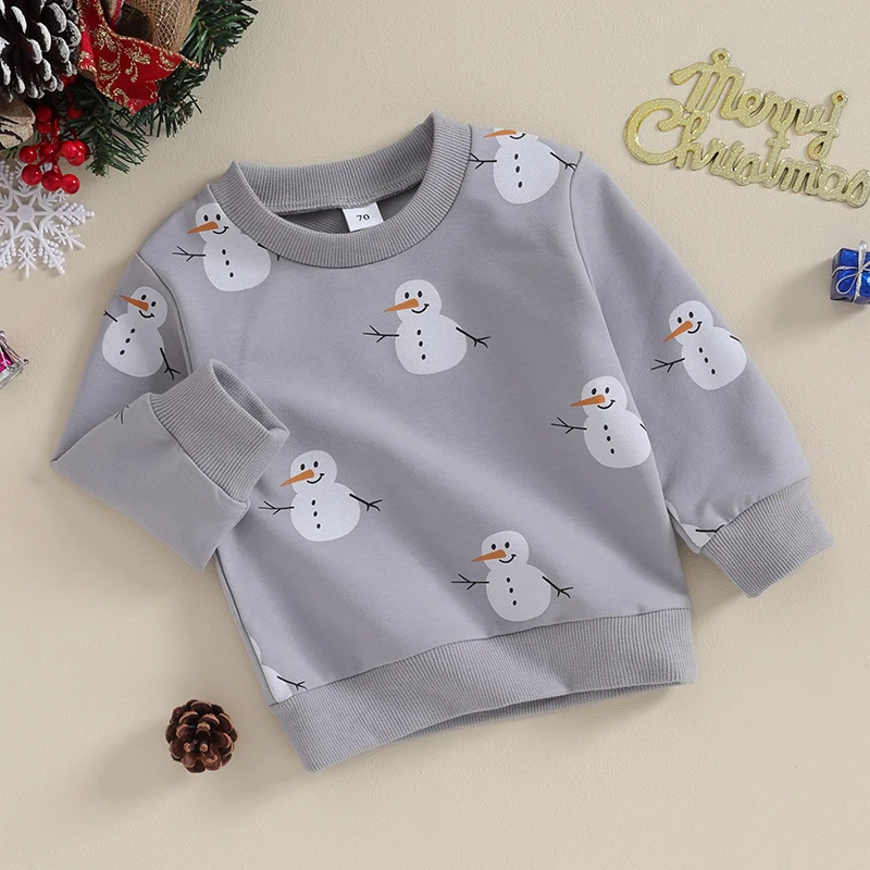 Newborn Baby Boy Girl Christmas Sweatshirt Long Sleeve Snowman Print Pullover Top Fall Winter Clothes