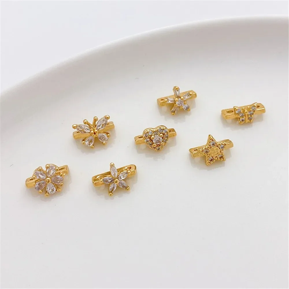 

18K Bag Gold Inlaid Zirconium Double Row Bracelet Pearl Spacer DIY Bracelet Necklace Material Double Hole Bead Spacer Accessorie