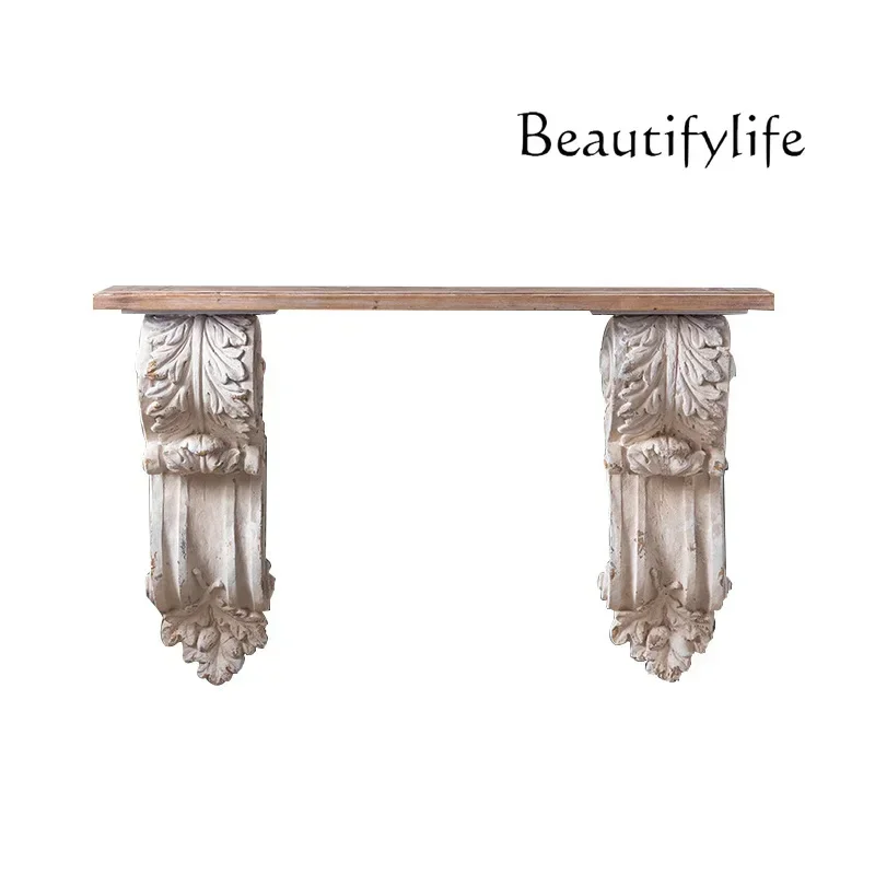 

European retro entrance entrance table Solid wood Roman column Long strip against the wall Table Simple entrance table