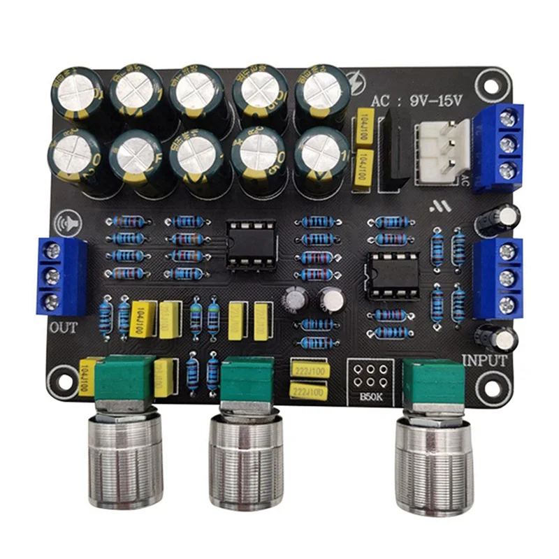 A25P 2X Dual NE5532 Tone Preamp Board Audio Treble Bass Adjustment Equalizer Preamplifier Tone Control Preamplifier