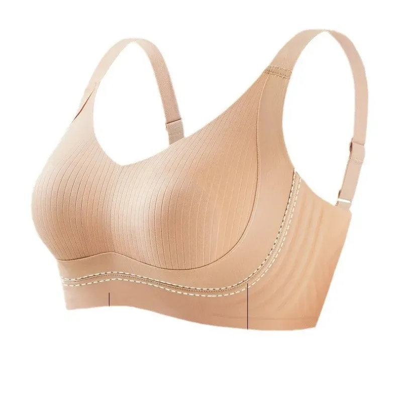 Ropa interior de copa completa de talla grande para mujer, pecho grande y vistoso, sujetador superior Delgado Sexy sin anillos, pecho antiflacidez