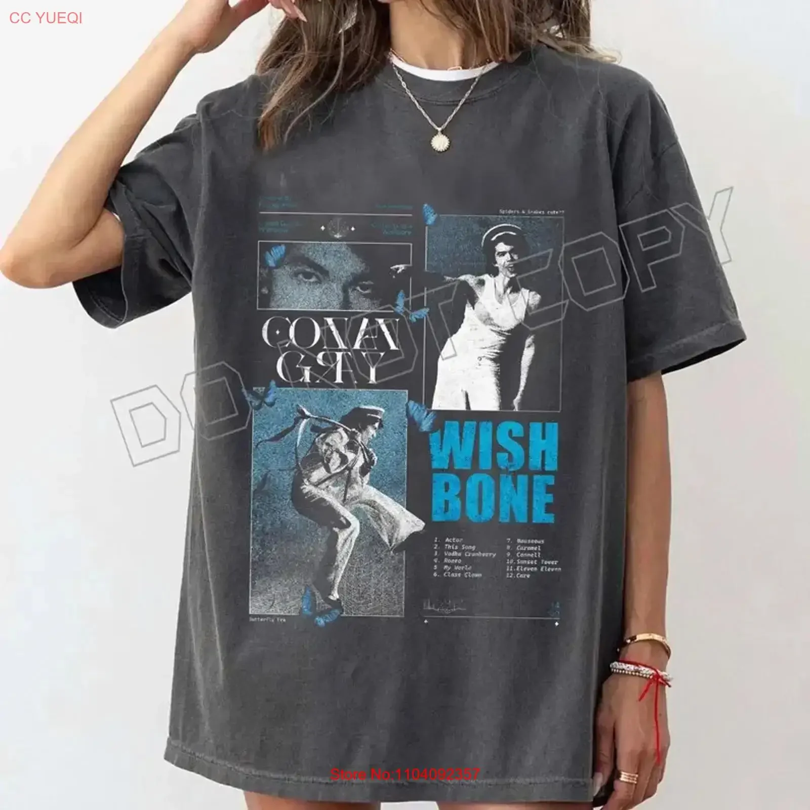 Conan Gray Wishbone World Tour charcoal color shirt VK08887 vintage Washed streetwear designer clothes homme graphic Breathable