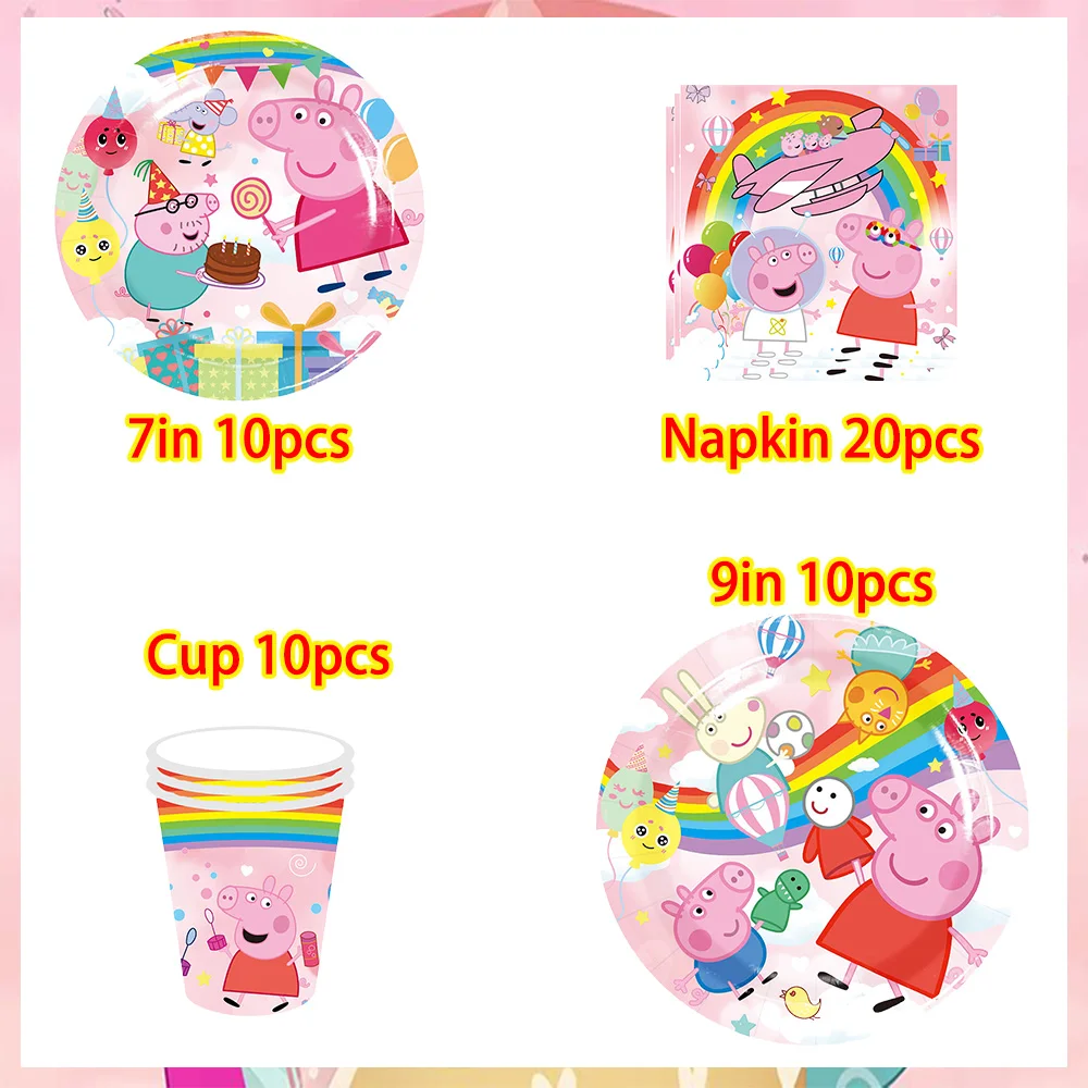 Cartoon Rosa Peppa Pig Geburtstagsparty Dekorations-Set George Pig Partyzubehör Teller Kindergeburtstag Geschenke Babyparty – Detail 23