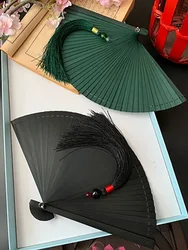 Chinese Ancient Style Portable Bamboo Hand Fan, Foldable for Women, Ladies Summer Costume, Han Fu Dance, Cheongsam with Tassel
