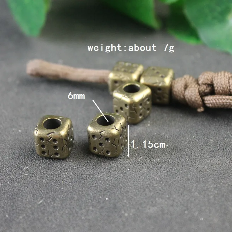 Retro Dice Brass Knife Beads EDC Outdoor DIY Paracord Bracelet Accessories Key Chain Woven Lanyard Pendants Flashlight Hangings