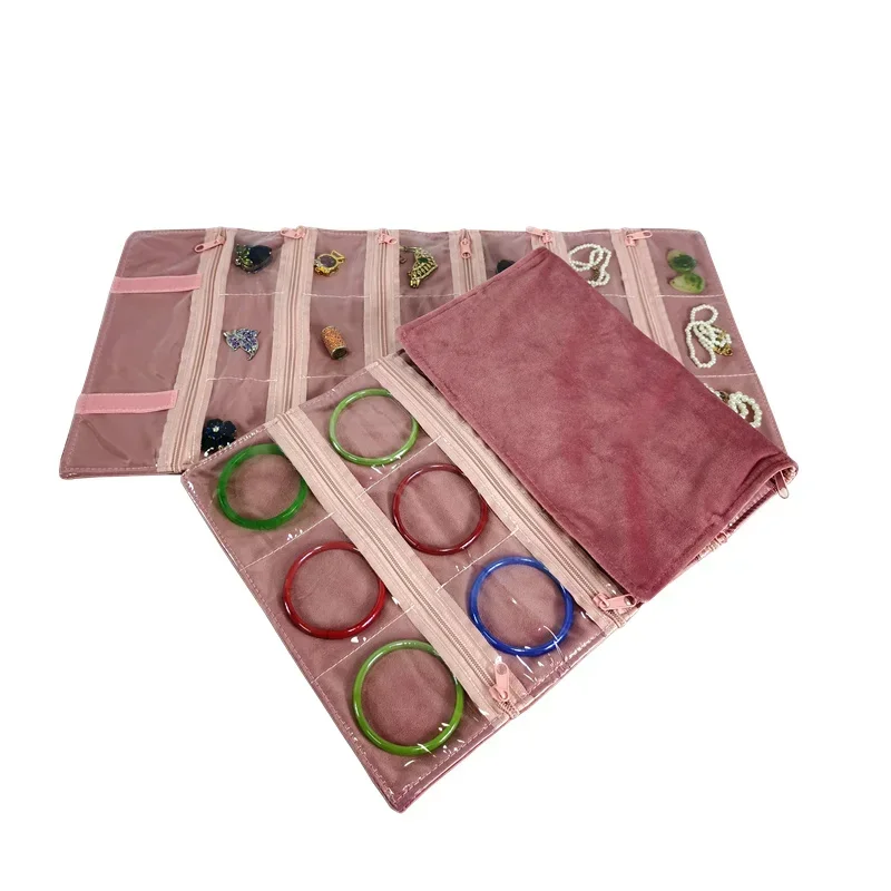 High-end Pink Velvet Multi-colored Jewelry Storage Roll Bag Ring Necklace Pendant Bracelet Antioxidant Jewelry Storage Props