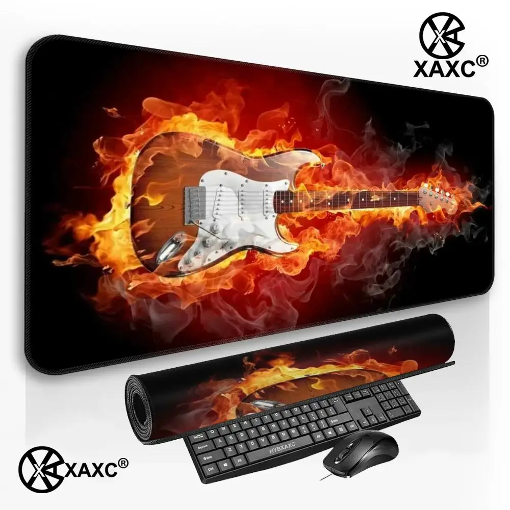 

Canvas painting burning flame guitar Mouse Pad large keyboard mouse desk pad non-slip rubber gaming mouse pad