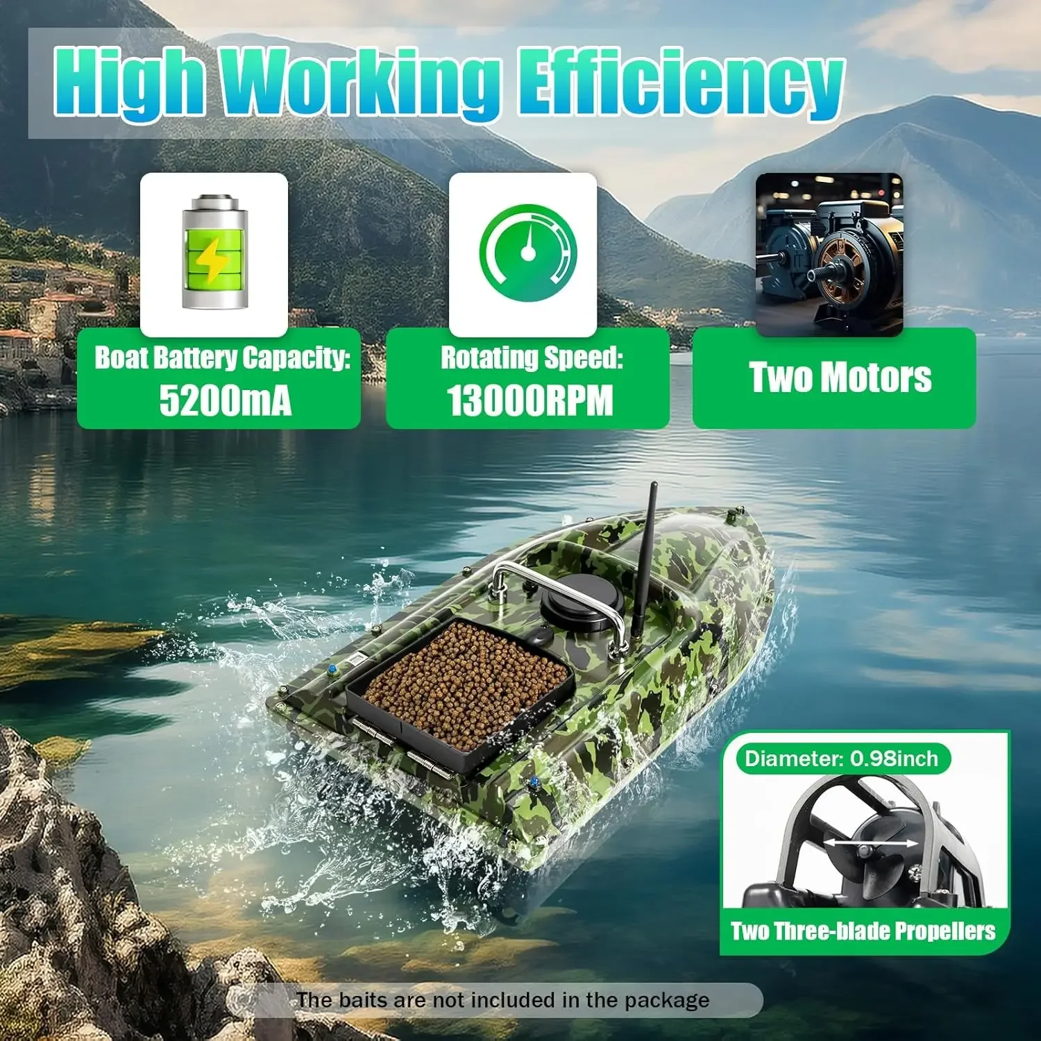 قارب طعم صيد بطول 500 متر، قارب طعم يعمل بالتحكم عن بعد، مقبض قابل للطي، سعة 1.5 كجم، مناسب للبحيرات والأنهار والمحيطات