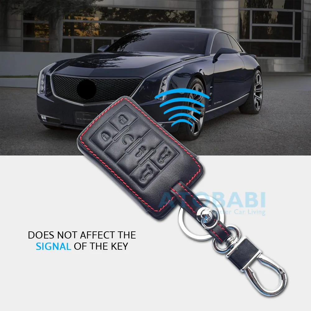 ATOBABI Leather Car Key Cover Protector Bag For Cadillac CTS DTS SRX STS Escalade Chevrolet Corvette Smart Remote Fob Shell Case