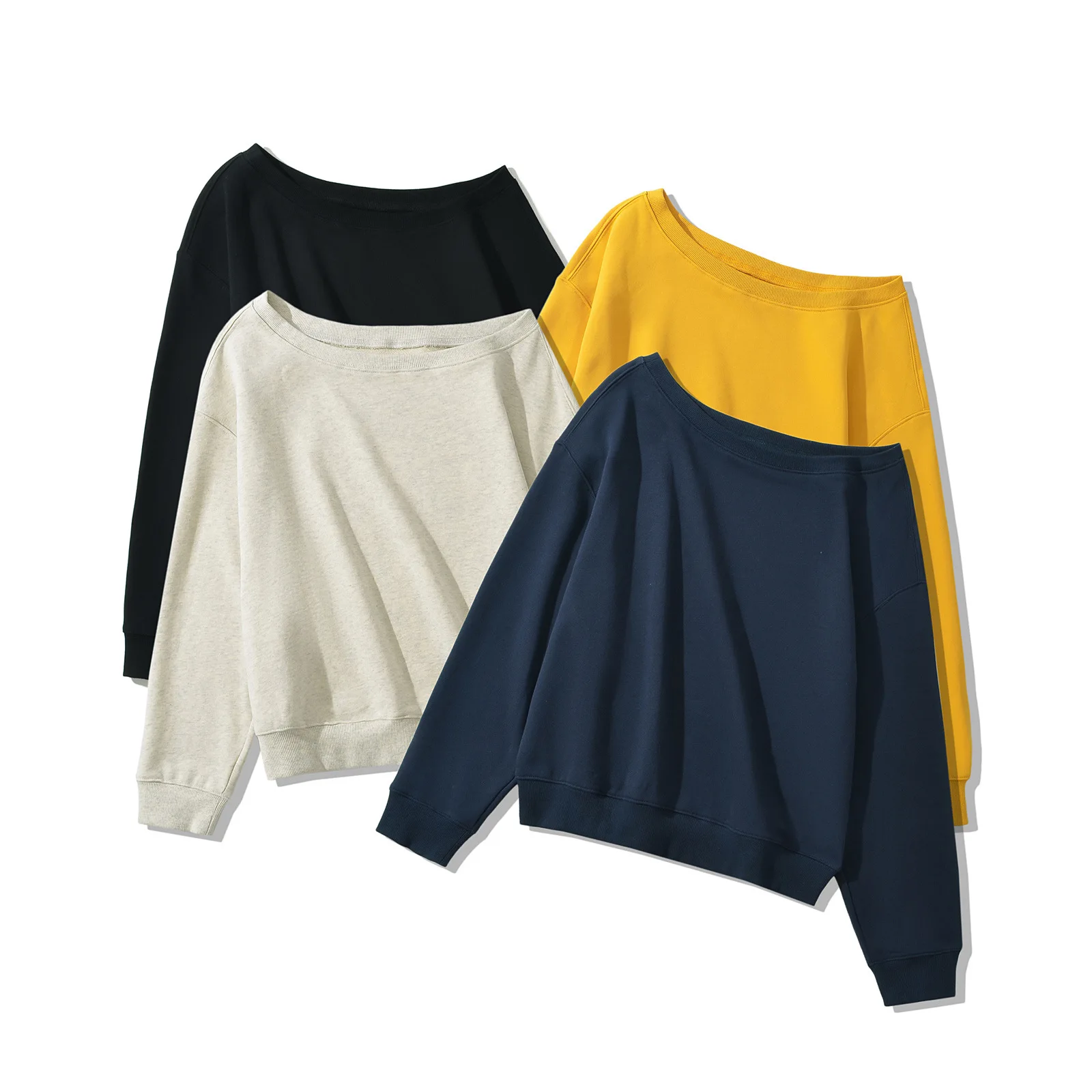 Sudadera holgada con cuello de hombro inclinado para mujer, Top de estilo perezoso, nuevo sentido del diseño, principios de otoño