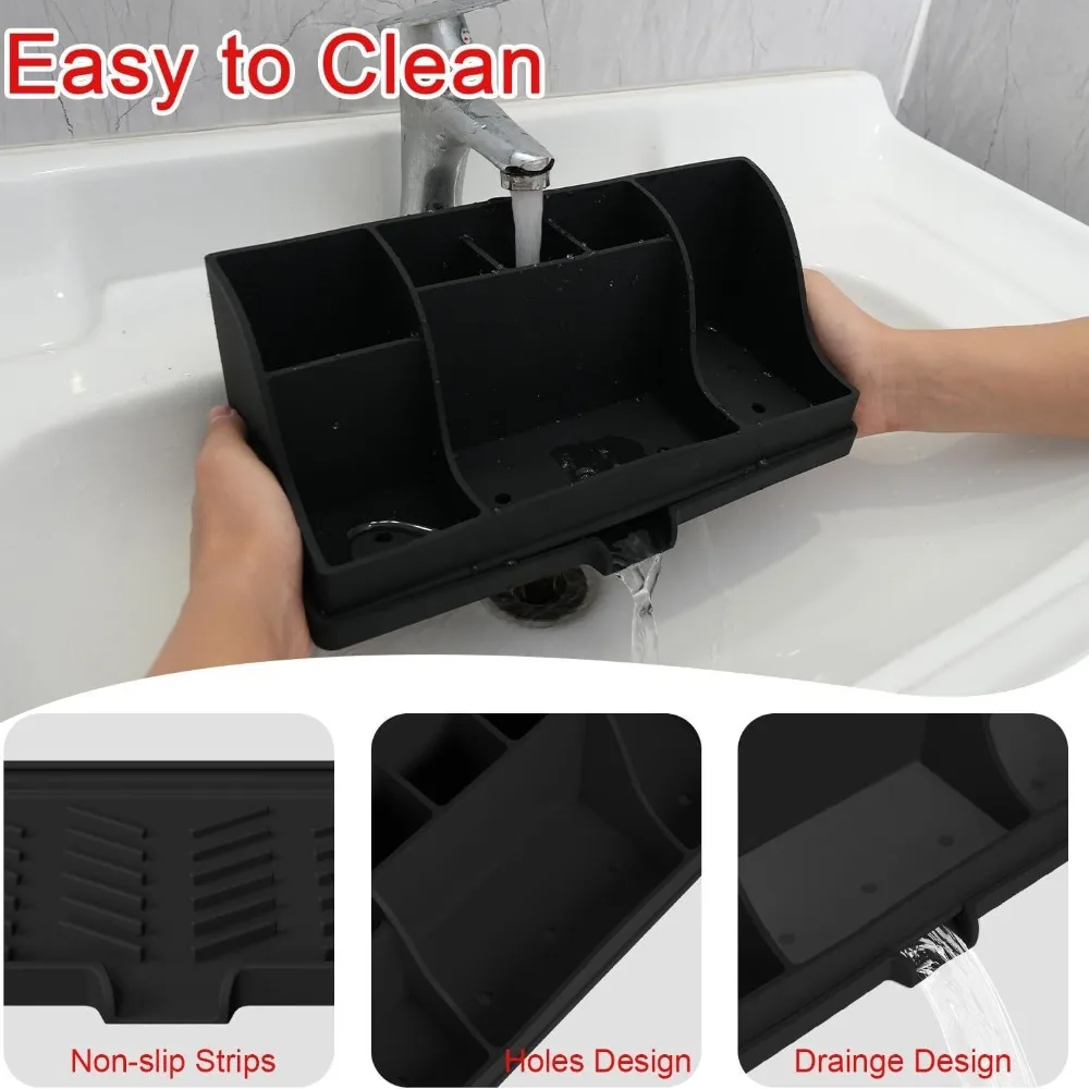 Silicone Toothbrush and Toothpaste Stand Bathroom Countertop Organizer with Drain Holes Storage Box for Toiletries