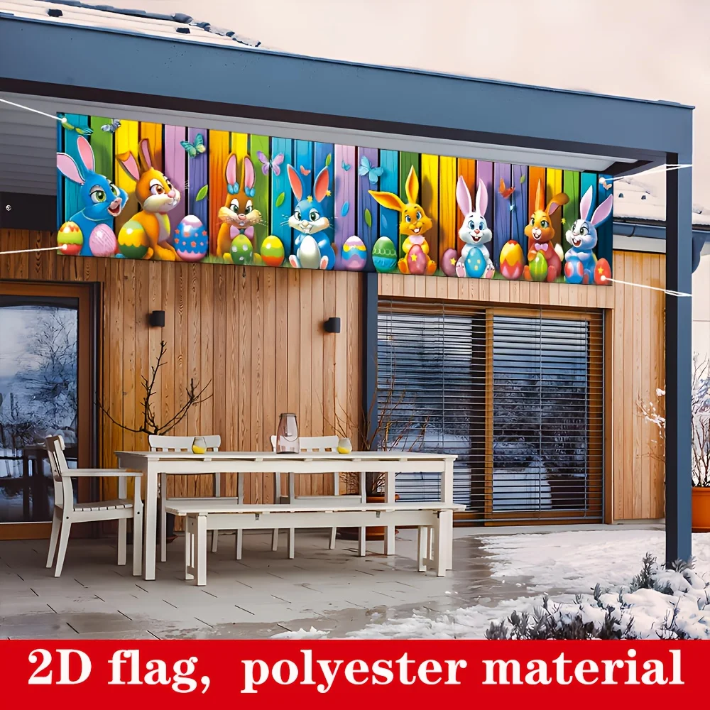 1pc 2D FLAT Colorful Easter Flag, 210x40cm, Polyester Material Banner, Easter Background Banner Suitable For Large Party Banner