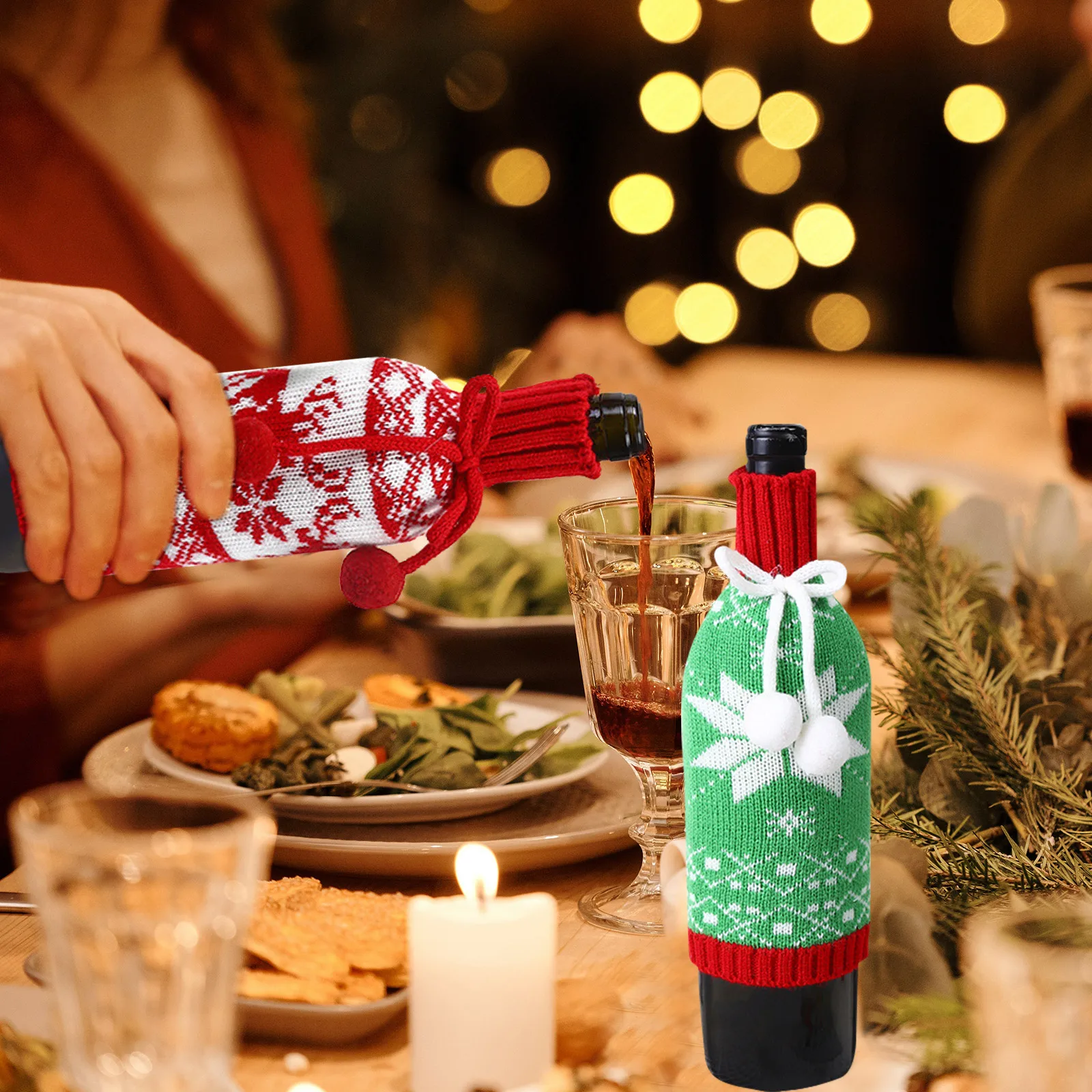 

2pcs Bottle Cover Christmas Decor Green Red Deer Protective Dress for Party Table Decorative Bottle Topper Covers Bar Tools