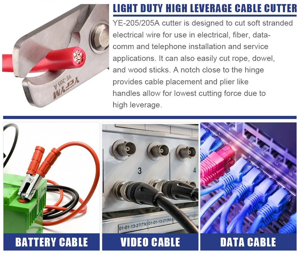 Kabelschneider-Abisolierzange YE-205/205A Industriestellschneider Fähigkeit 24 mm2/38 mm2 Durchmesser 10 mm/16 mm 5CR13 Stahl YEFYM-Werkzeuge – Detail 3