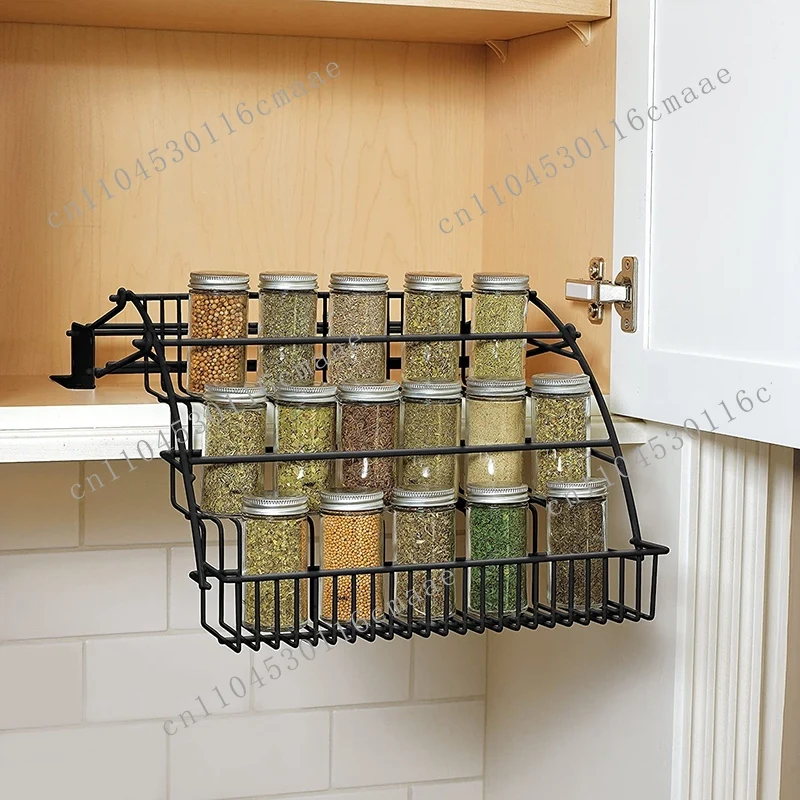 New 3-layer Pull-down Spice Rack - Easily Accessible and Expandable Large Capacity Kitchen Storage Rack, Suitable for Cabinets