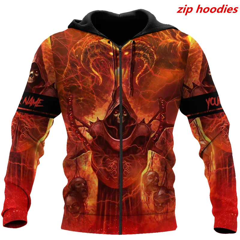 Coolest Personalized Name Reaper Skull Fire autumn winter Sweatshirt 3D print Unisex casual Zip Hoodie original street Hoodie