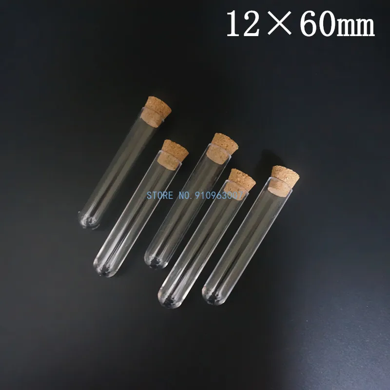 Dia 12mm To 25mm Length 60mm To 180mm Rigid Plastic Test Tube With Cork Stopper Round Bottom Container For School Laboratory