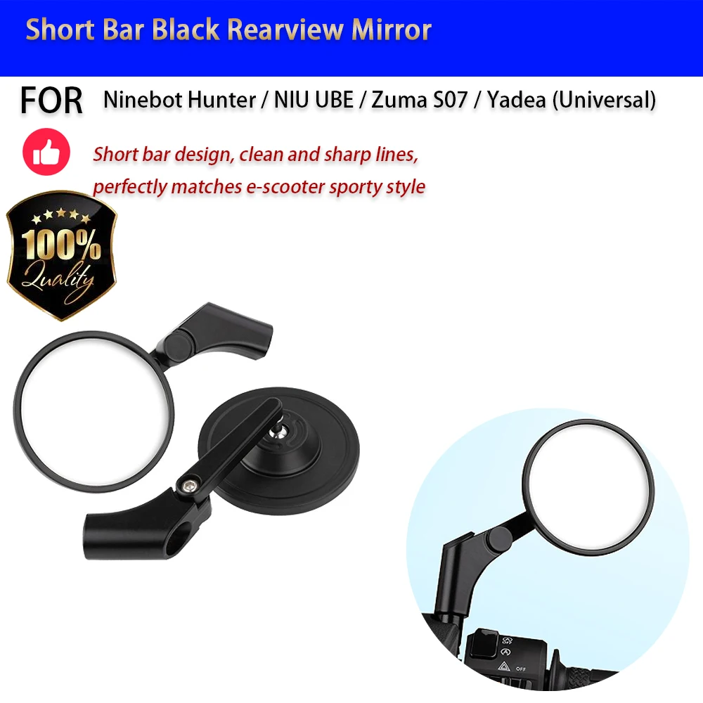 For Ninebot NIU Yadea Zuma Short Bar Rearview Mirror CNC Aluminum Matte Black Accesorios Moto Accessori Moto