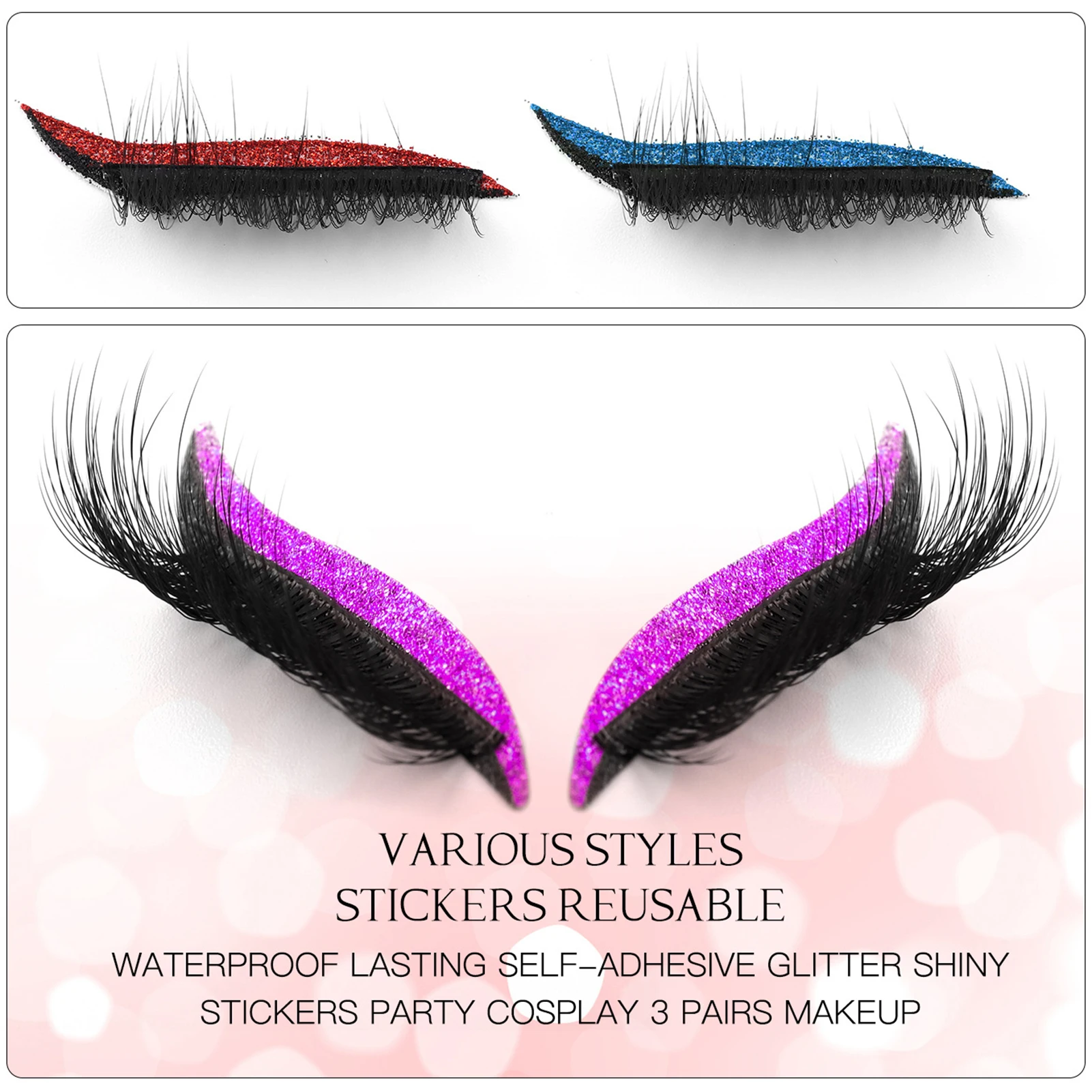 Ciglia finte a 7 colori con ombretto Eye-liner Spessa arricciata Ciglia colorate sottili strisce cosplay Trucco Salon Fai da te