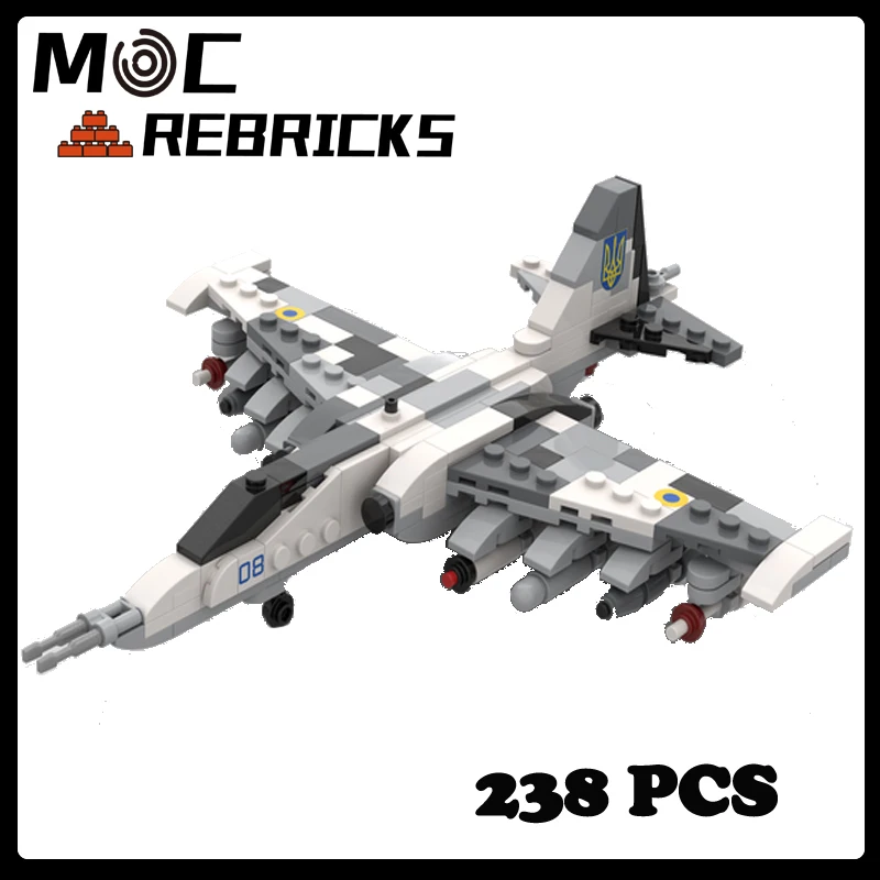 MOC Military Series 1:72 Scale Su-25 Frogfoot (UAF) Fighter Model DIY Assembling Bricks Building Blocks Boys Toys Kids Xmas Gift