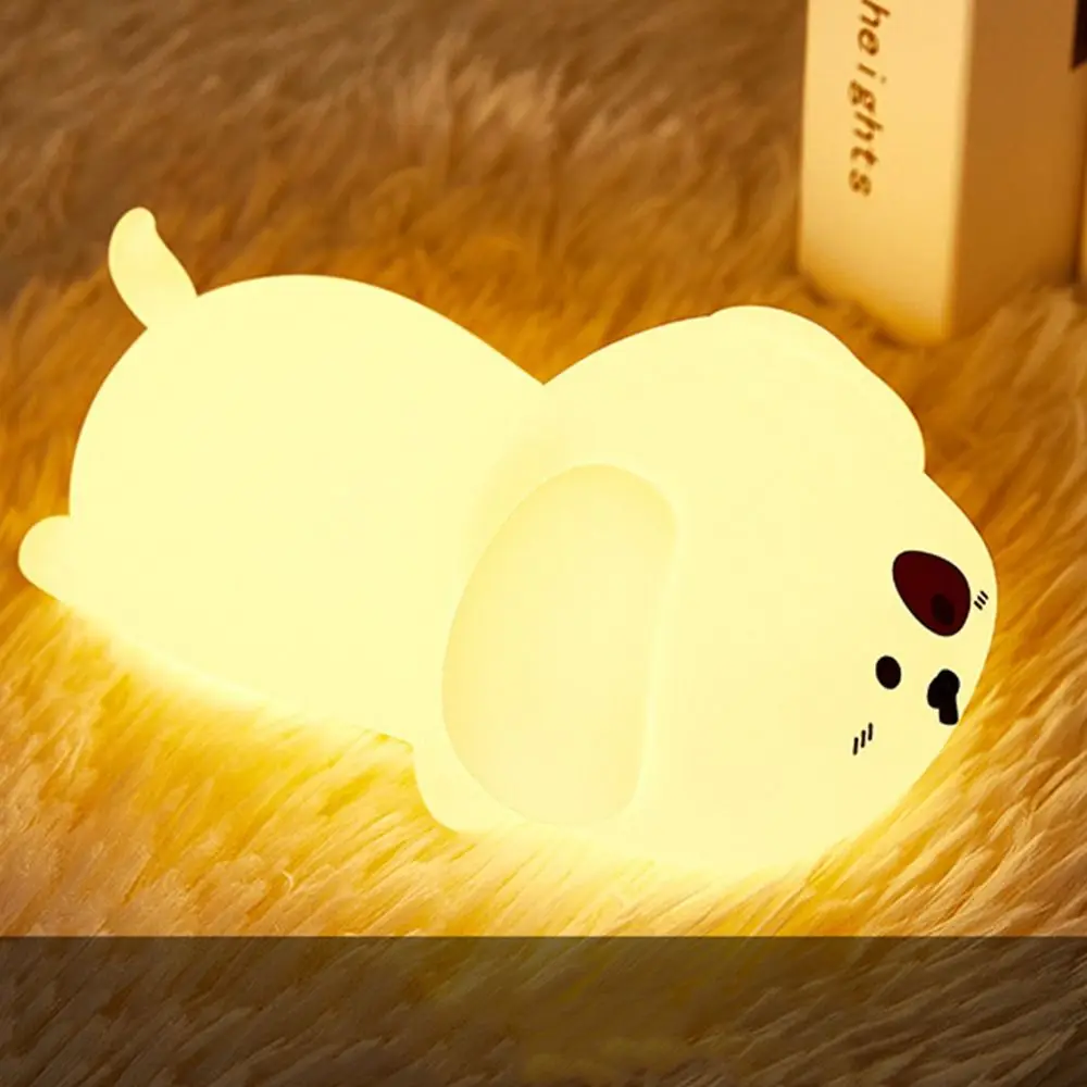 Bedroom Decor Silicone LED Puppy Night Light Soft Dimmable Table Lamp Cute Creative Bedside Light Eye Protection