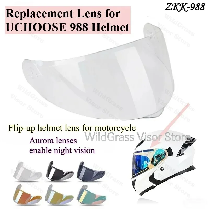 Motorcycle Aurora Helmet Visor HD Clear Anti-UV Day Night Replacement Lens for UCHOOSE ZKK 988 Helmet