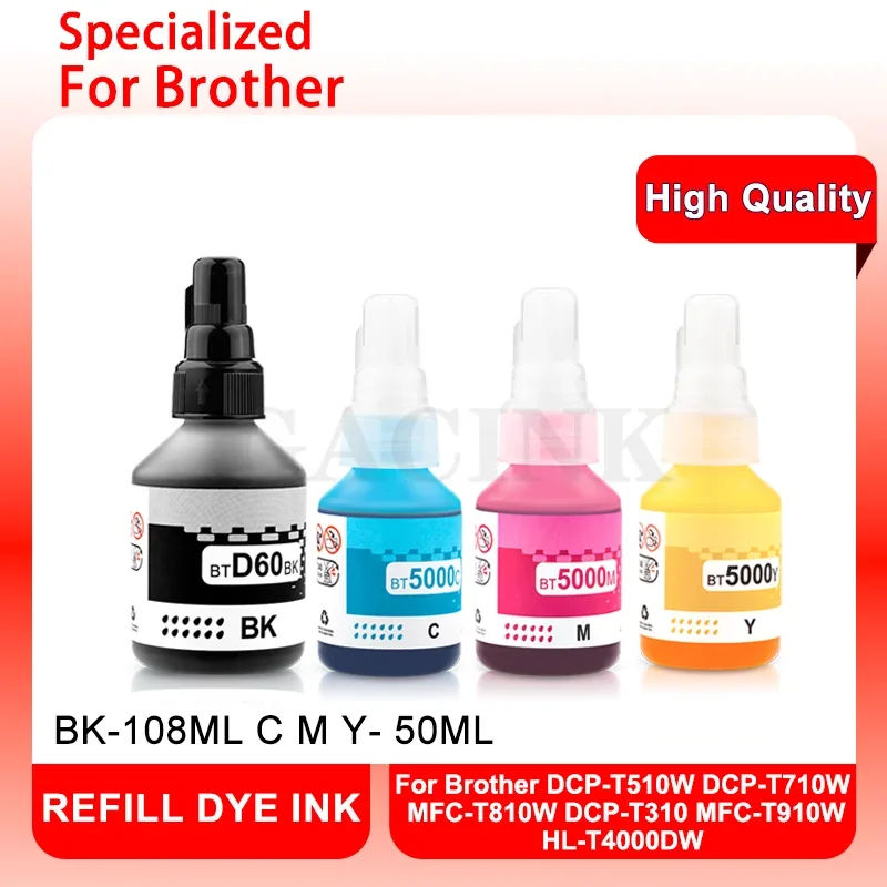 GACINK Dye Ink Kit 4Colors/Set For BR DCP T300 T500W Inkjet Printer For Brother MFC-T800W Ink Tank Printer