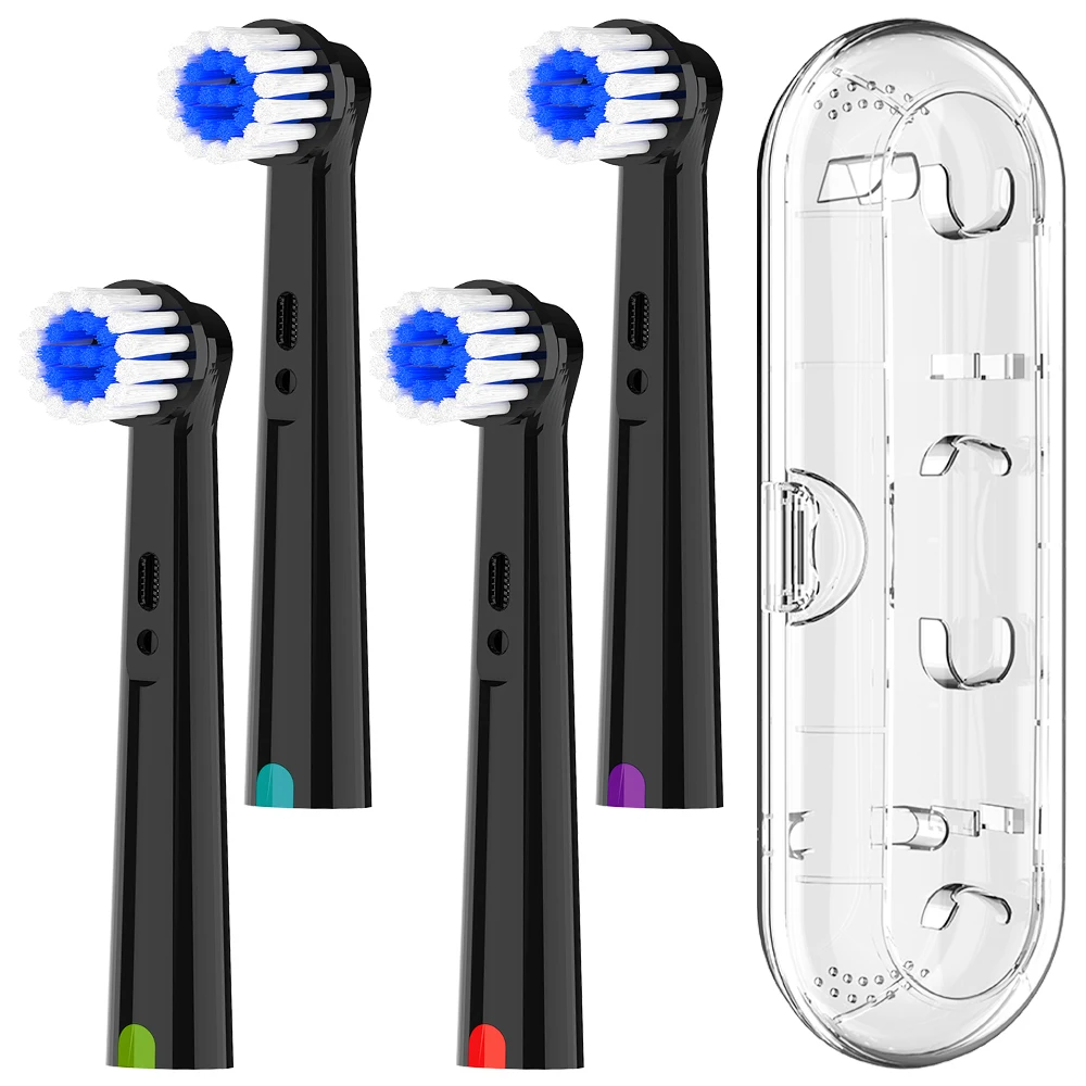 

4x Soft Replacement Brush Heads & Toothbrush Storage Box Compatible with Oral B Electric Toothbrush, for Pro 1000 100 500 1500