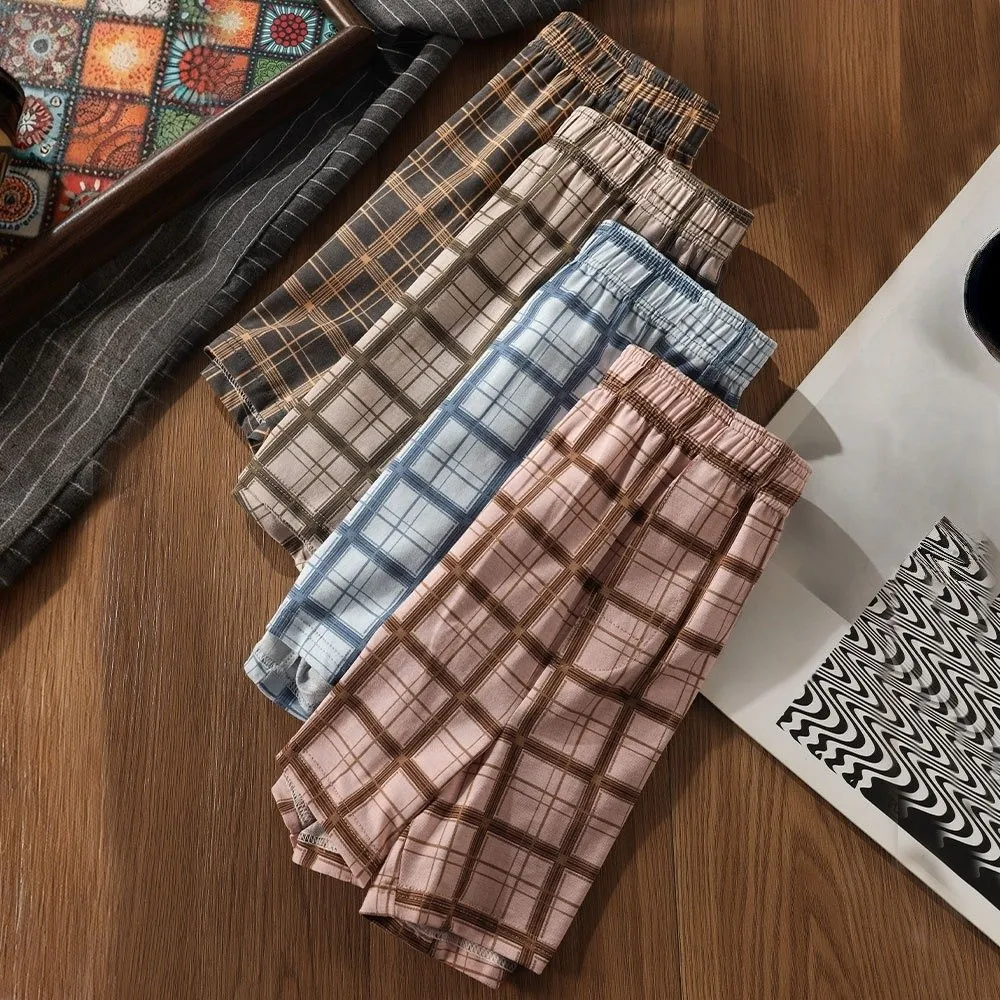 

Plus Size L-XXXXL Men's Boxer Briefs Fresh Comfortable Mens Cotton Underwear Breathable Elastic Waistband Plaid Beach Pants