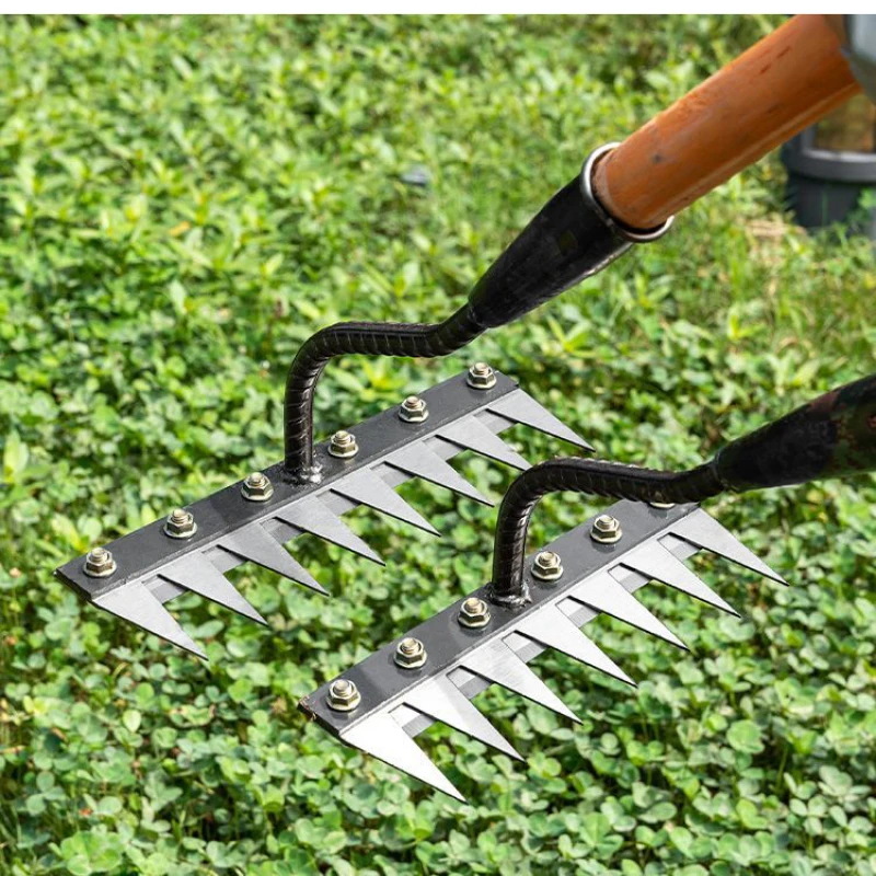 5/6/7/8 Teeth Carbon Steel Garden Hand Rake Agricultural Nail Harrow Detachable Multifunctional Farm Manganese Steel Metal Rake