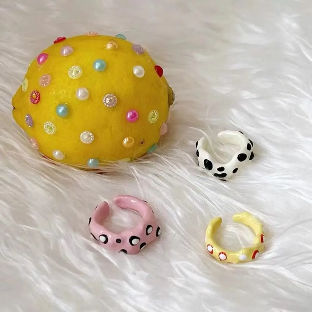 Simple Girl  Gift Oil Dropping Process Y2K Ins Style Polka Dot Stripe Korean Style Ring Vintage Ring Fashion Jewelry Women Ring