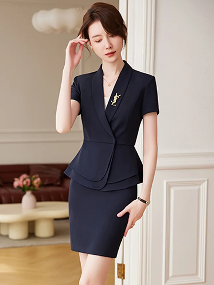 Lightweight professional short-sleeved suit for women, new summer style, high-end formal workwear for jewelry stores and hotel f