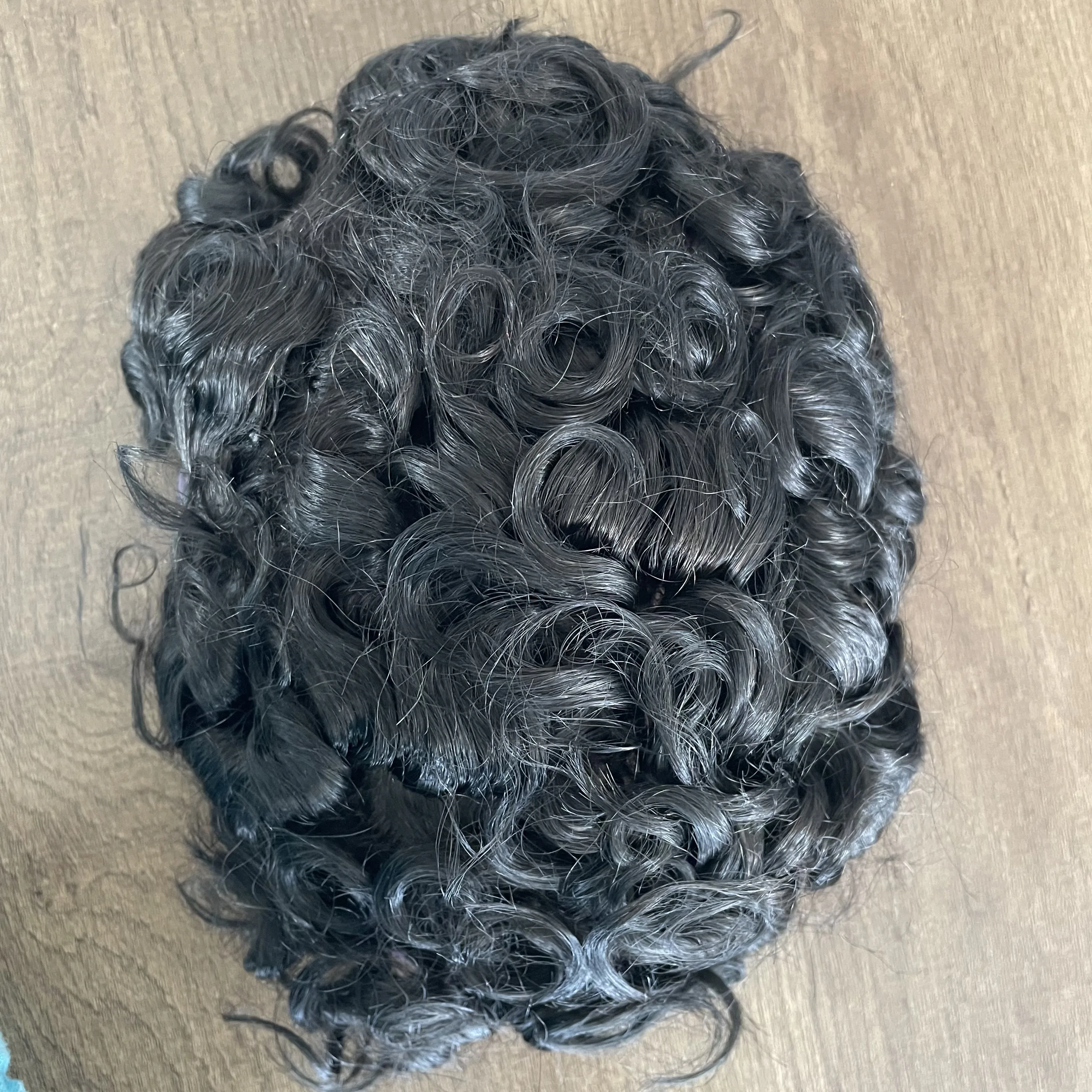 26 مللي متر شعر رمادي مجعد تنفس أستراليا السويسري الدانتيل ورقيقة بولي Base قاعدة شقراء الرجال الشعر المستعار بني داكن نظام الشعر البشري الاصطناعي #4