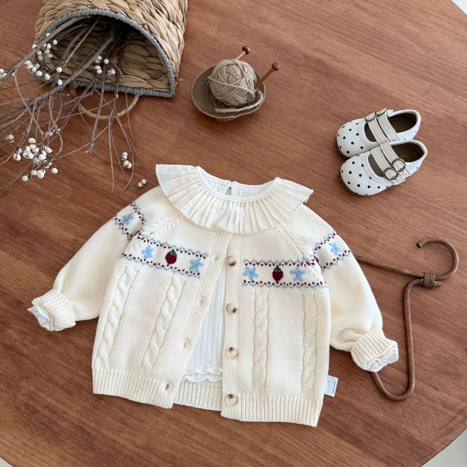 2026 Autumn New Baby Long Sleeve Knitted Coat Girls Sweater Cardigan Infant Casual Flower Knitwear Toddler Clothes