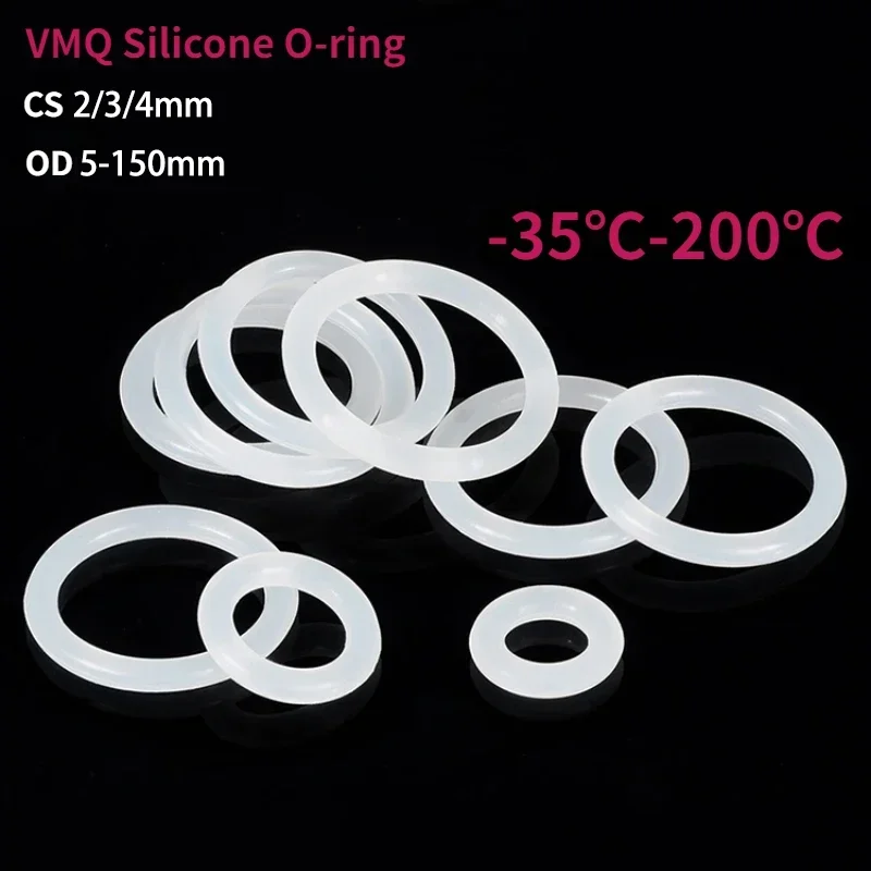 10Pcs VMQ White Silicone Ring Gasket CS 2mm OD 5 ~ 150mm Food Grade Waterproof Washer Rubber silicone gasket rubber o-ring